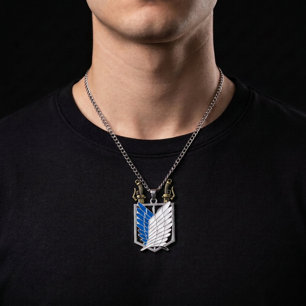 Anime Attack on Titan Keychain Eren Wings of Liberty Freedom Badge Double Knife Key Chain Fashion Jewelry Keyring Dropshipping