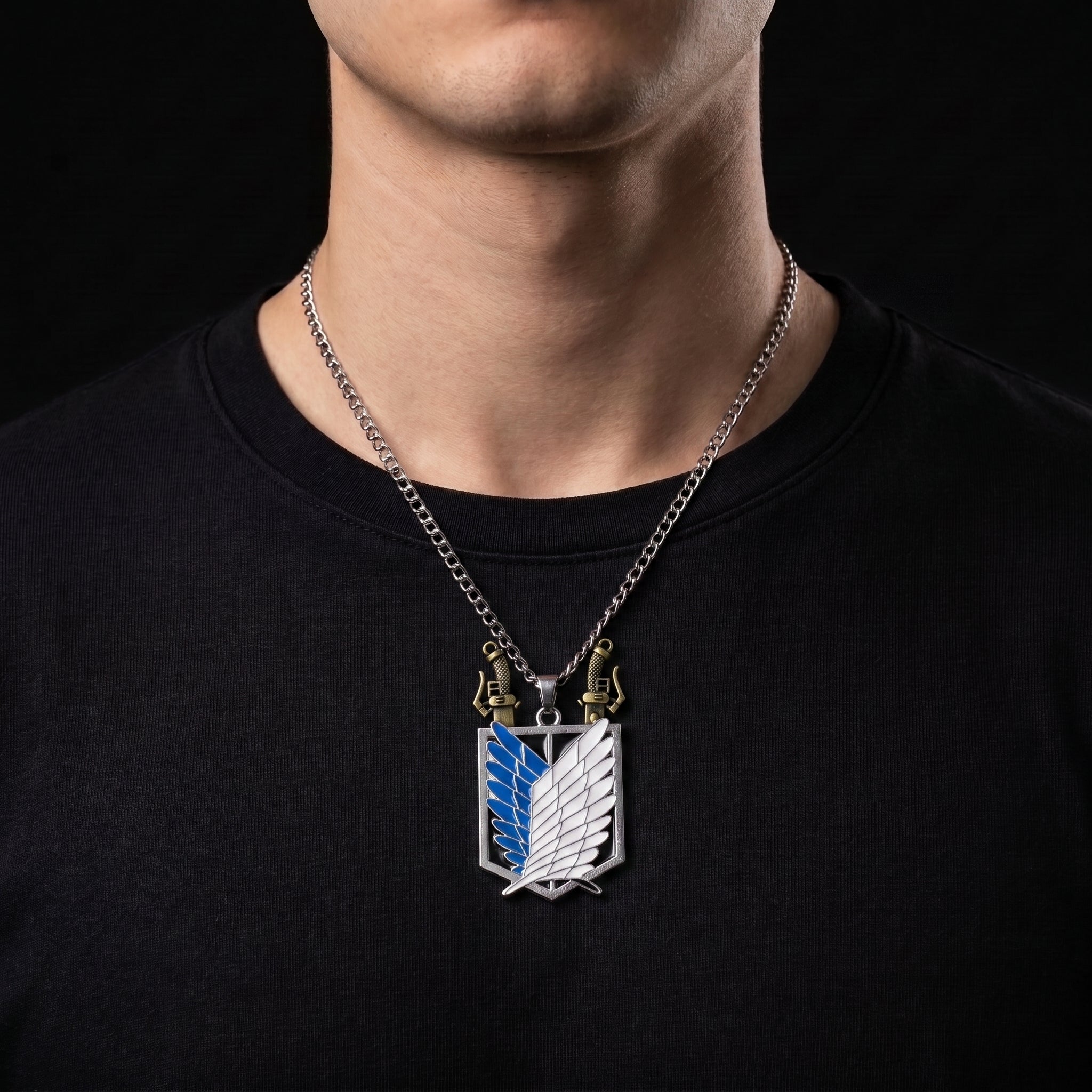 Anime Attack on Titan Keychain Eren Wings of Liberty Freedom Badge Double Knife Key Chain Fashion Jewelry Keyring Dropshipping