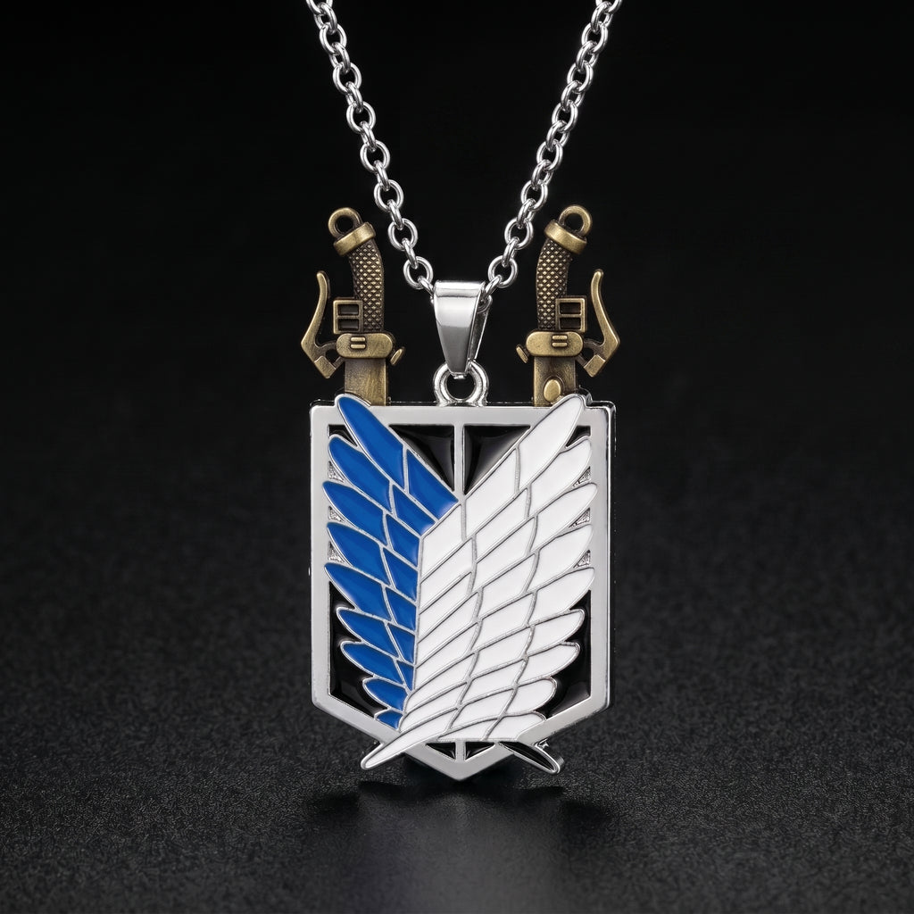 Anime Attack on Titan Keychain Eren Wings of Liberty Freedom Badge Double Knife Key Chain Fashion Jewelry Keyring Dropshipping