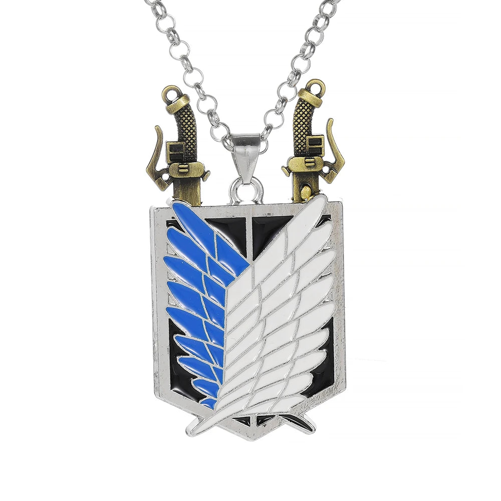 Anime Attack on Titan Keychain Eren Wings of Liberty Freedom Badge Double Knife Key Chain Fashion Jewelry Keyring Dropshipping